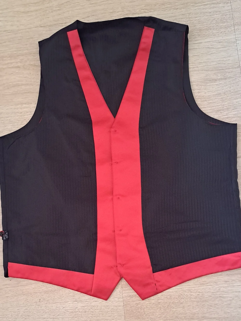 Moda Black Satin Formal Vest with Red Trim